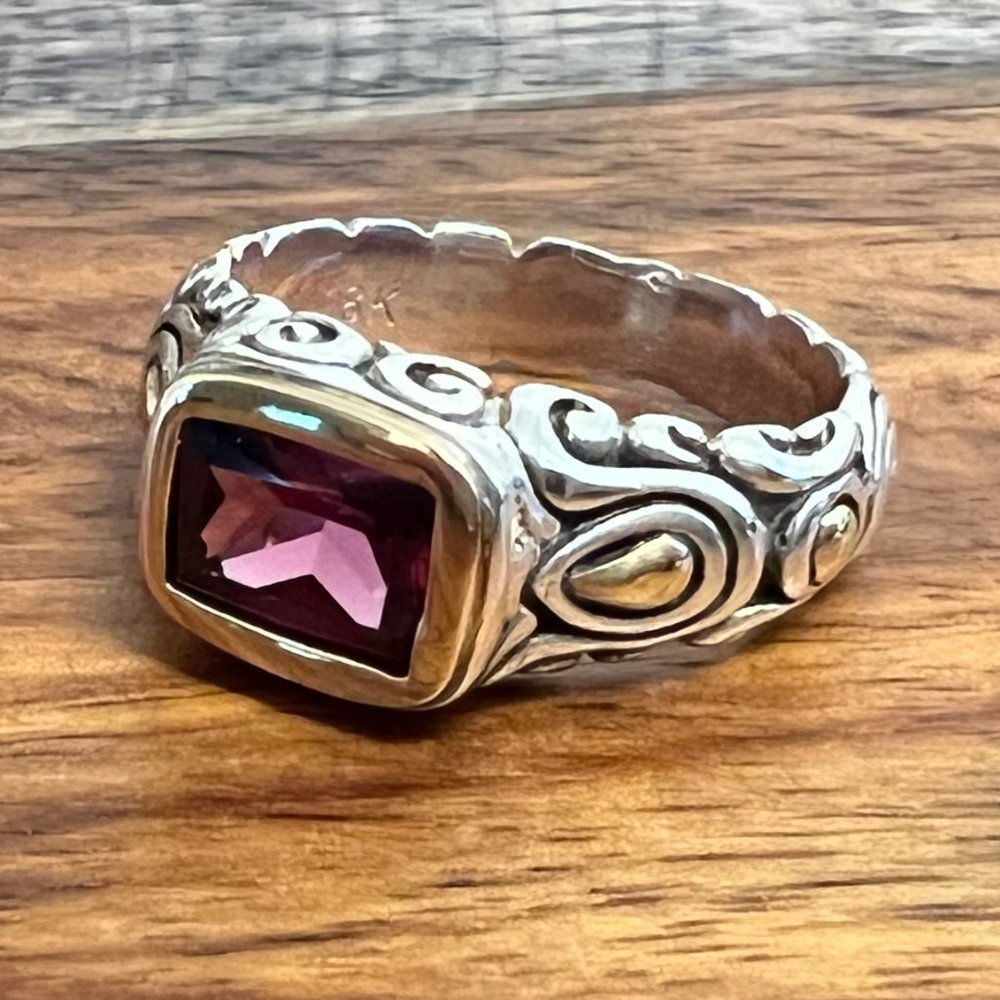 Sterling Silver and 18k Gemstone Scrollwork Ring 5.25
